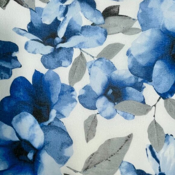 Calvin Klein Flowy Boxy Sheer Bell Sleeve Top Blue Watercolor V-Neck Size Large - Picture 9 of 14